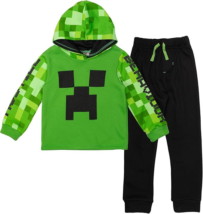 Minecraft Creeper - Conjunto de sudadera con capucha y pantalones de forro polar