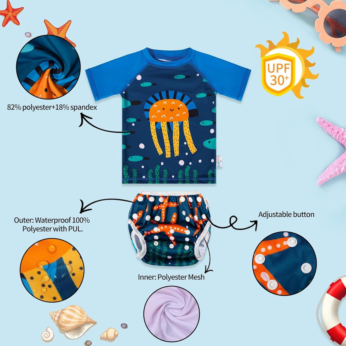 ALVABABY Traje de baño pañal de natación reutilizable