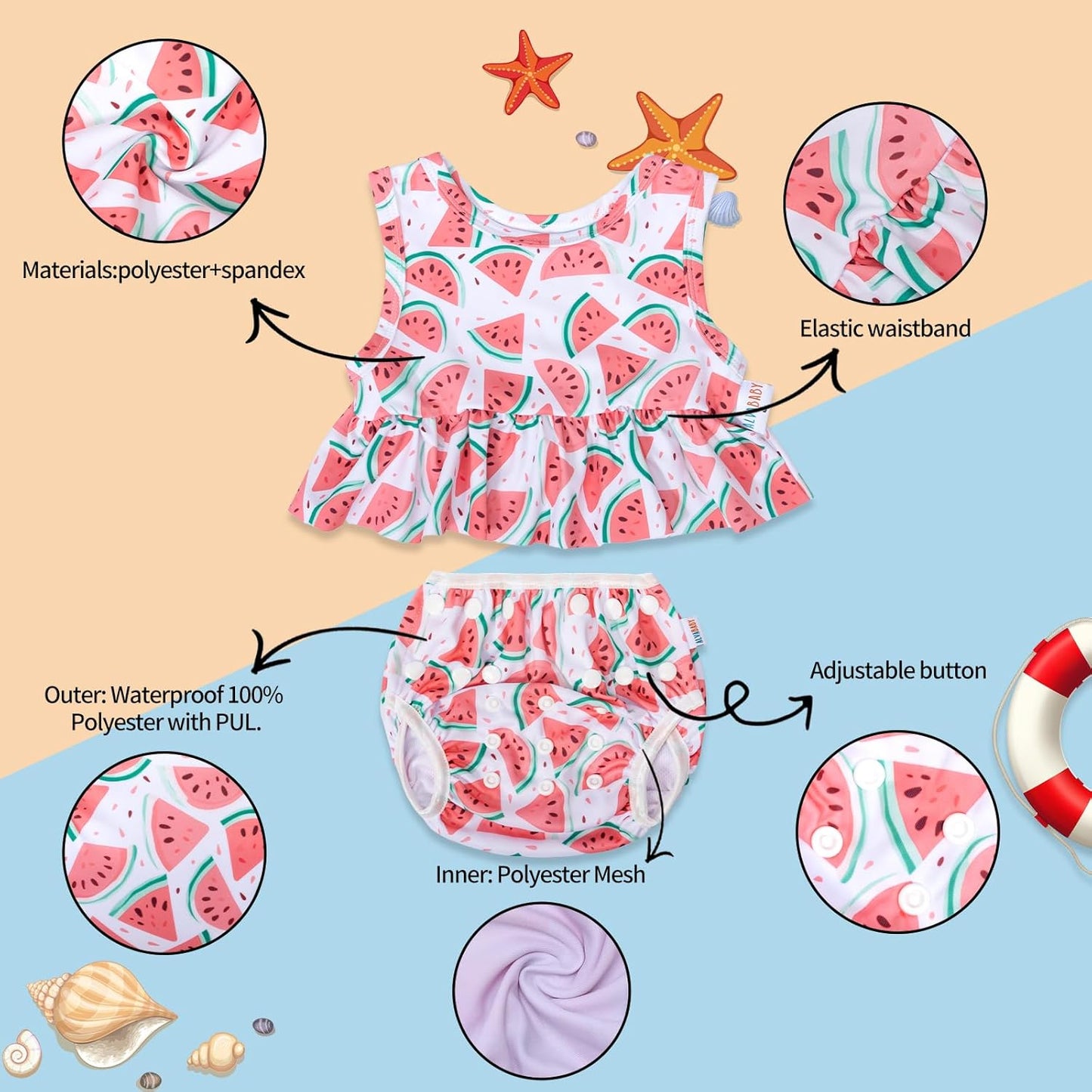 ALVABABY Traje de baño pañal de natación reutilizable