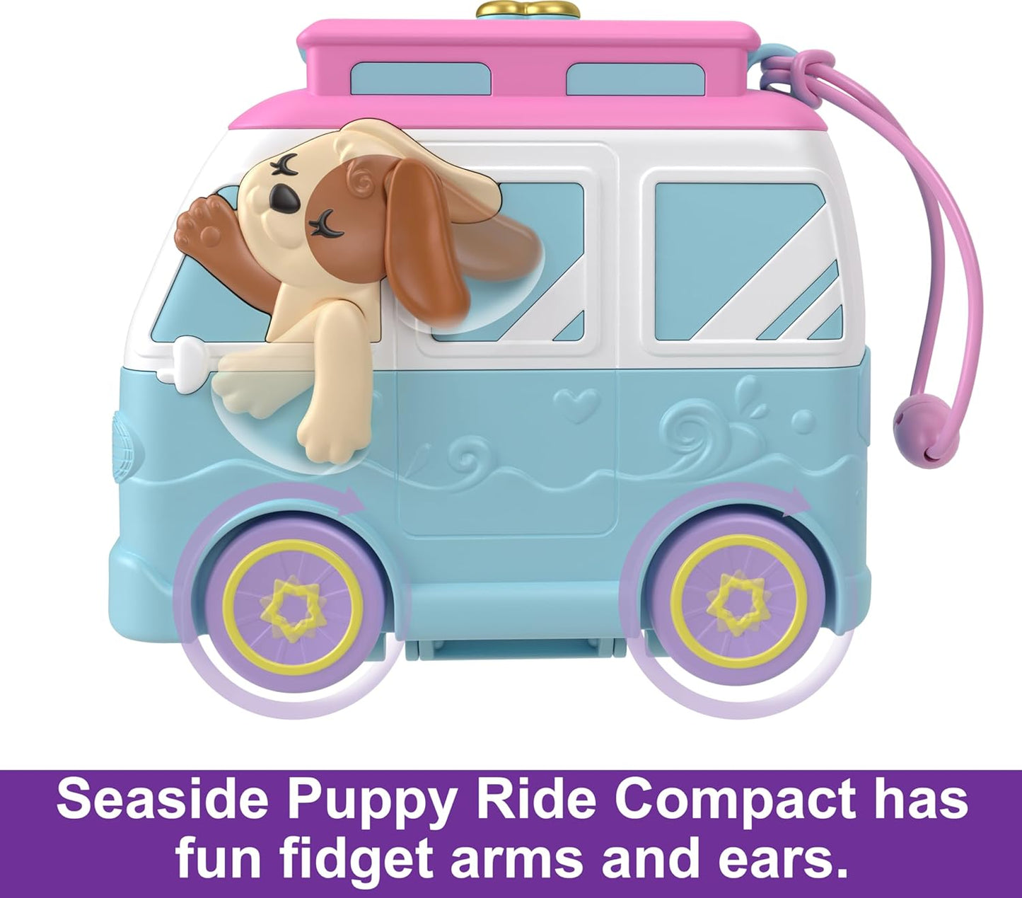 Polly Pocket Muñecas y juegos de juego, paseo de cachorro junto al mar compacto con 11 accesorios