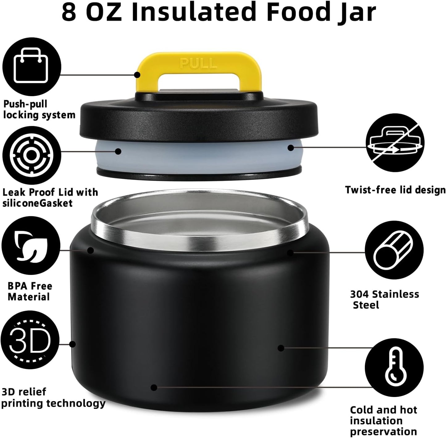 Tarro térmico de 8 onzas para alimentos fríos y calientes