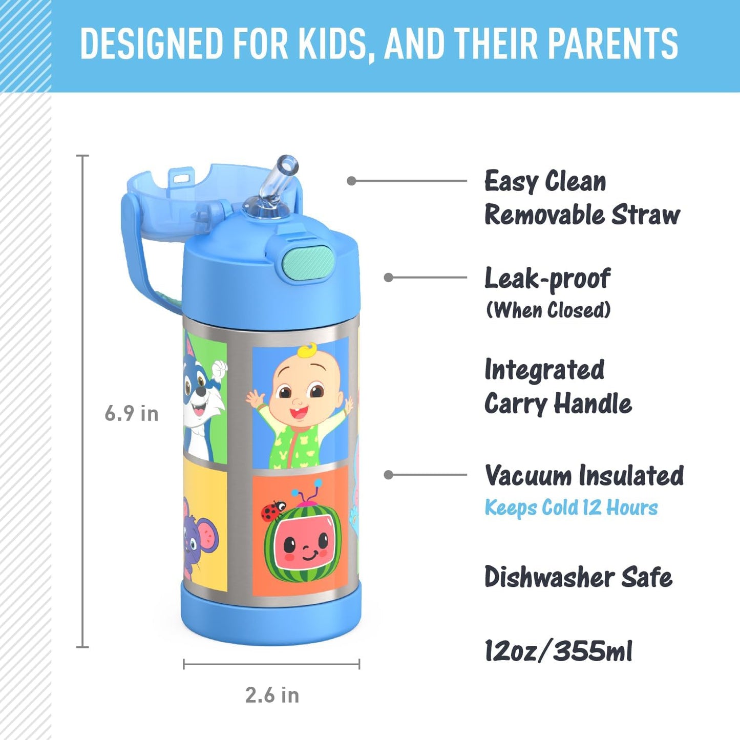 THERMOS FUNTAINER - Botella de agua de acero inoxidable Cocomelon