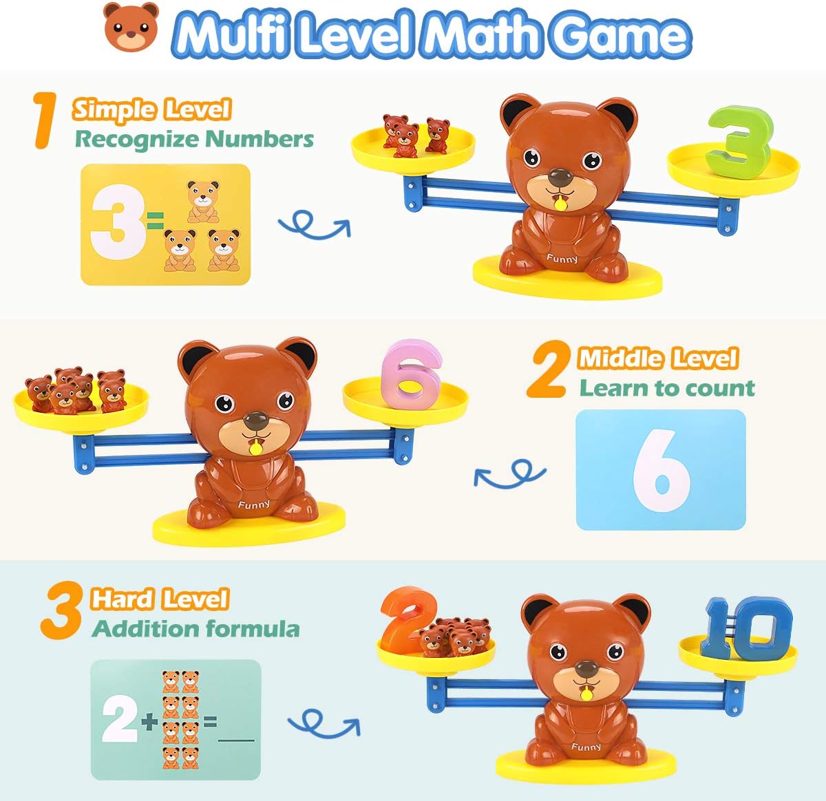 Juguete de equilibrio de osos, divertido juego de números matemáticos