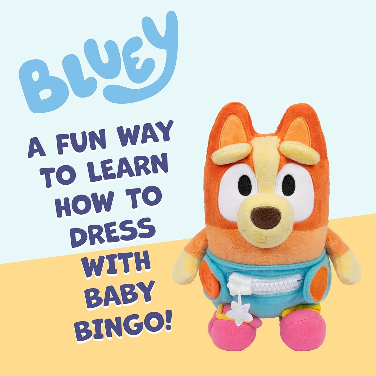 Bingo Bluey Felpa, botón, cremallera, hebilla y corbata, aprende a vestir