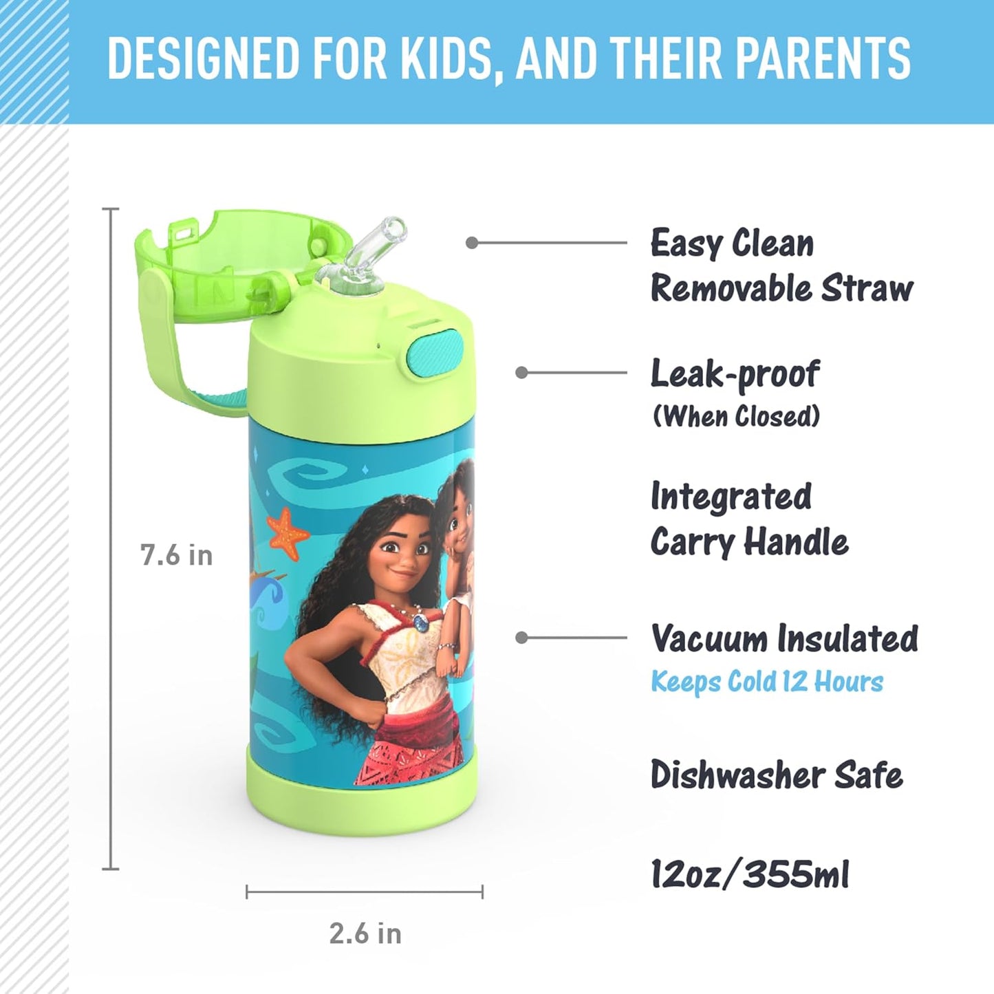 THERMOS FUNTAINER - Botella de agua con pajilla, 12 onzas