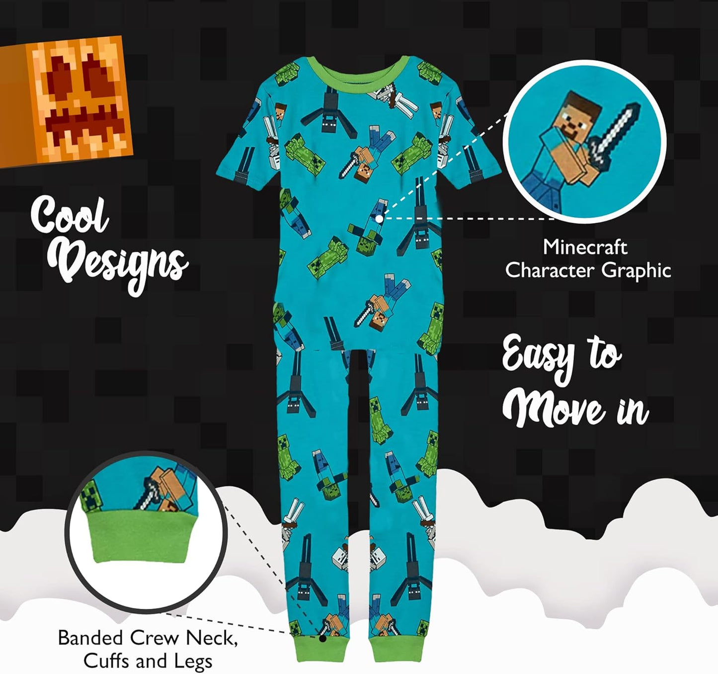 Minecraft Conjunto de pijama de algodón ajustado de 6 piezas