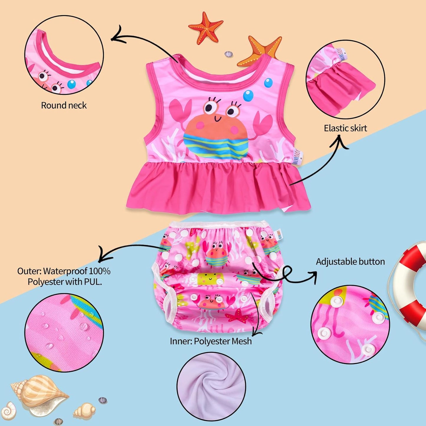 ALVABABY Traje de baño pañal de natación reutilizable