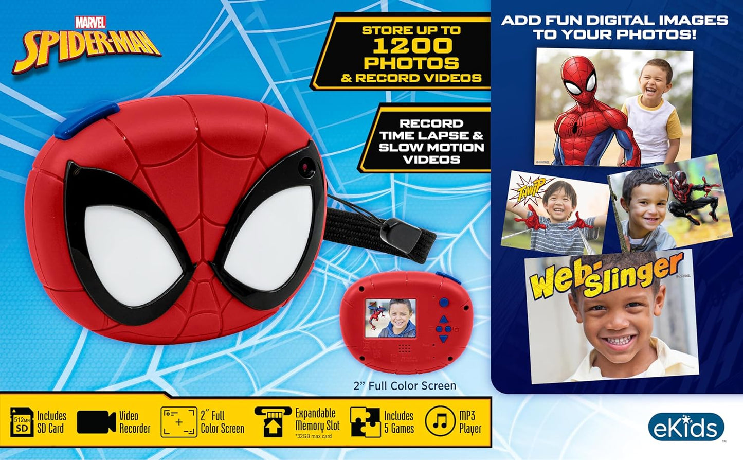 Spiderman - Cámara para niños con tarjeta SD, cámara digital