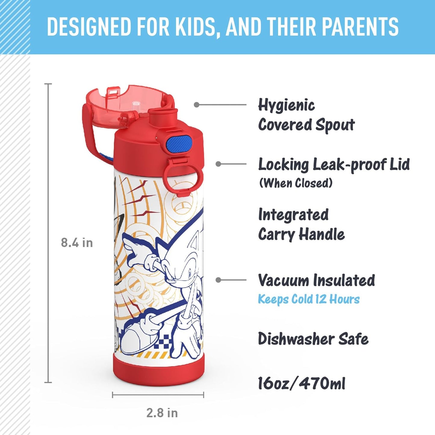 THERMOS FUNTAINER - Botella aislada al vacío de acero inoxidable de 16 onzas