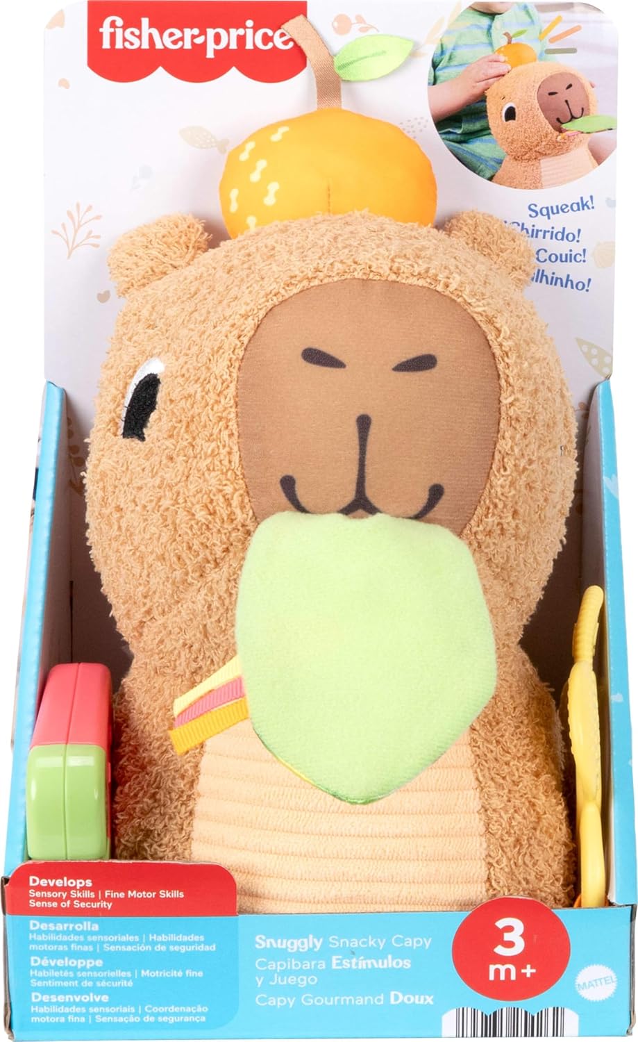 Fisher-Price Juguete sensorial para bebé Snuggly Snacky Capybara