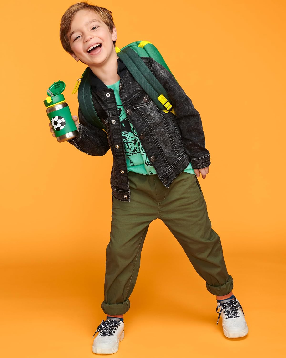 Skip Hop botella con popote de acero inoxidable, fútbol