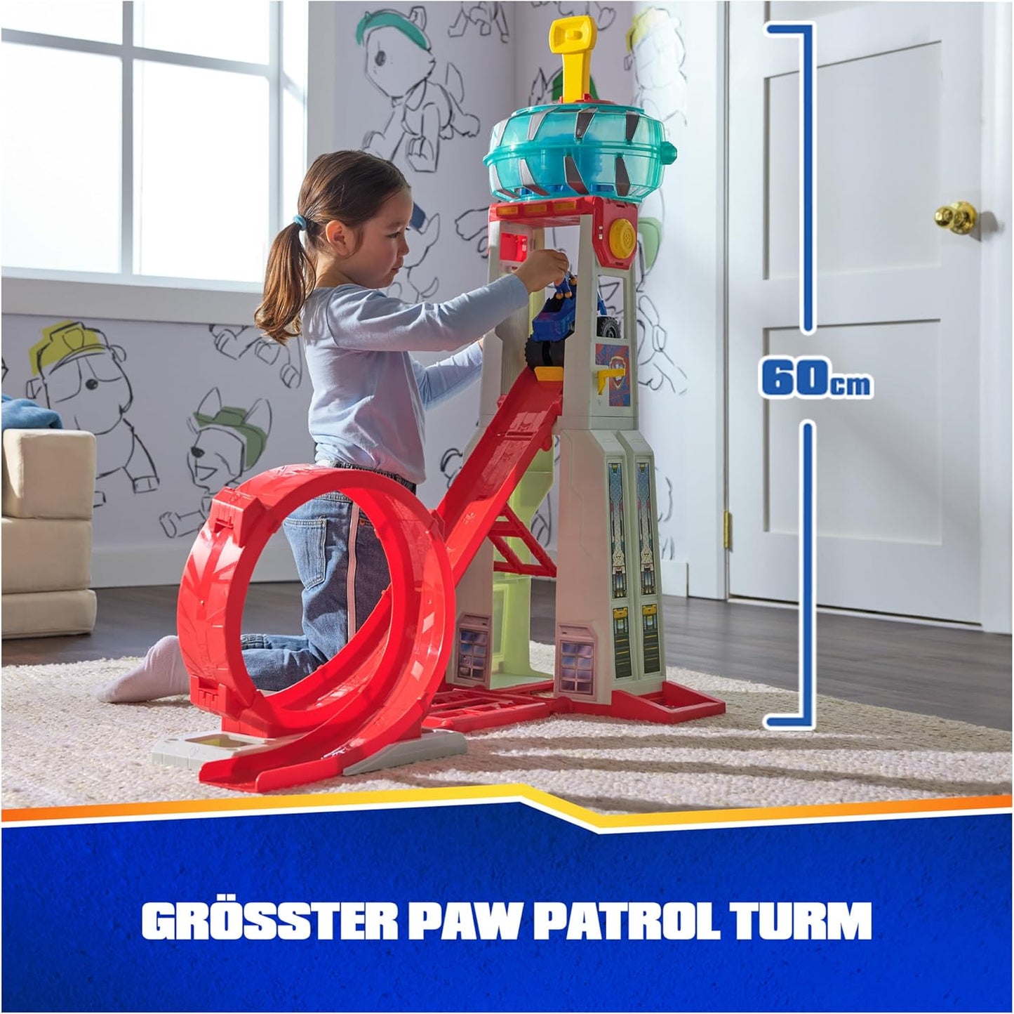 Paw Patrol con luz, sonido, lanzador de vehículos, figura de acción de Chase y camión de juguete