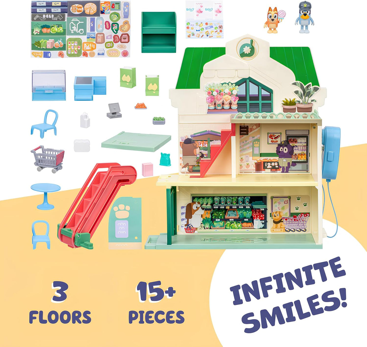 Bluey y juego de supermercado, sonidos y 15 piezas