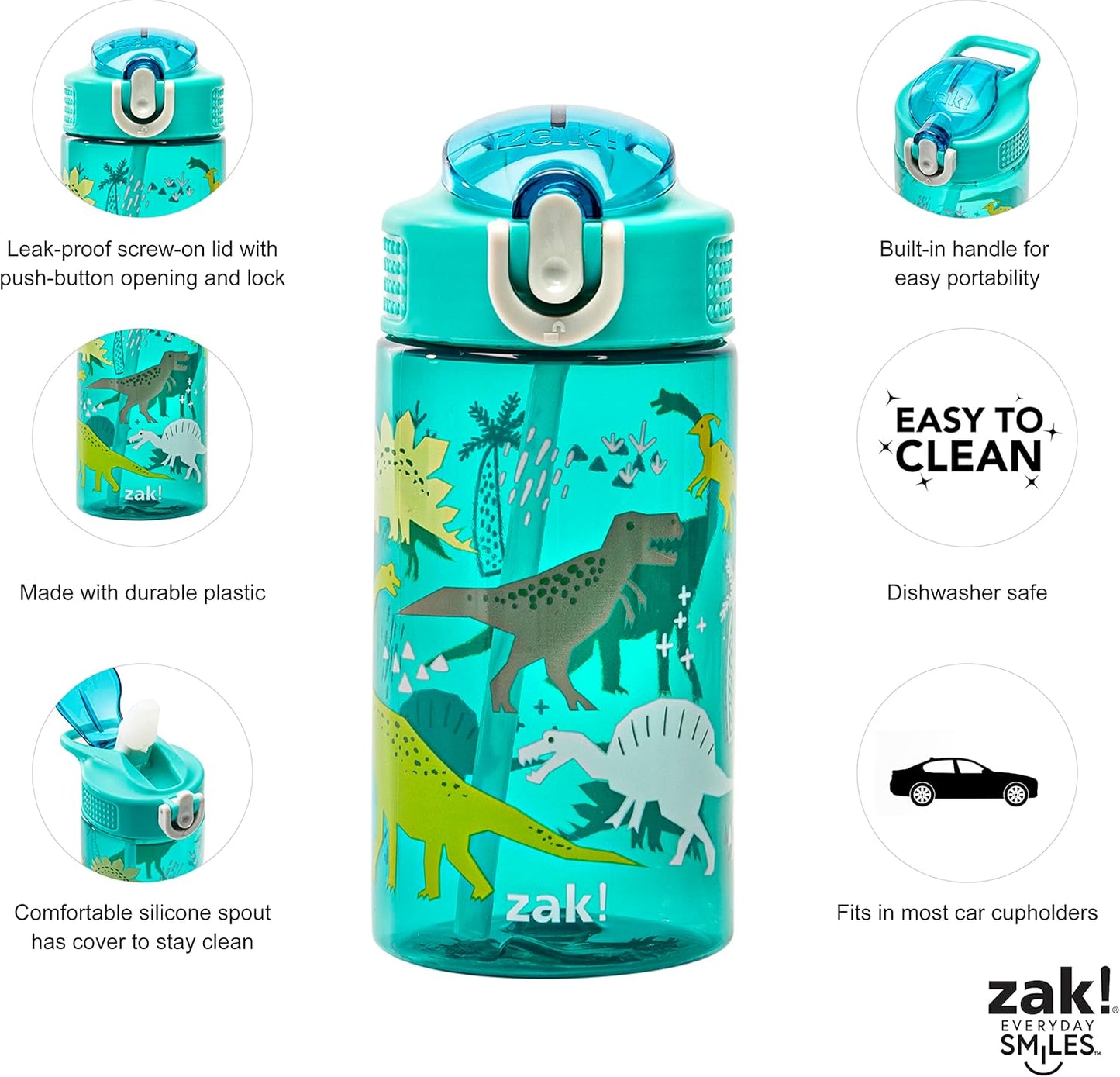 Zak Designs Botella de agua plástico duradero, 16 onzas