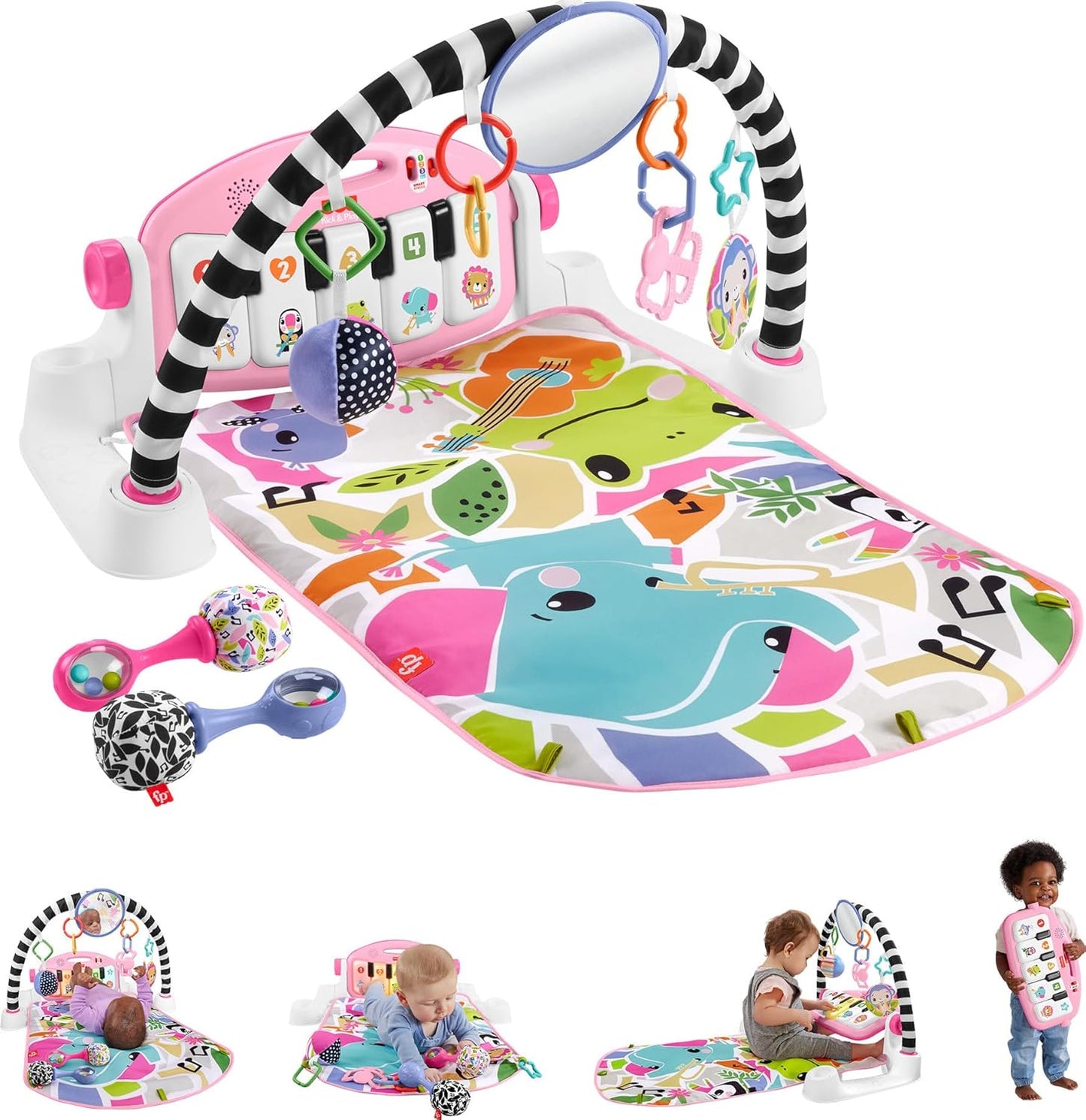 Fisher-Price Juego de juguetes musicales para bebés, piano para gimnasio y gimnasio