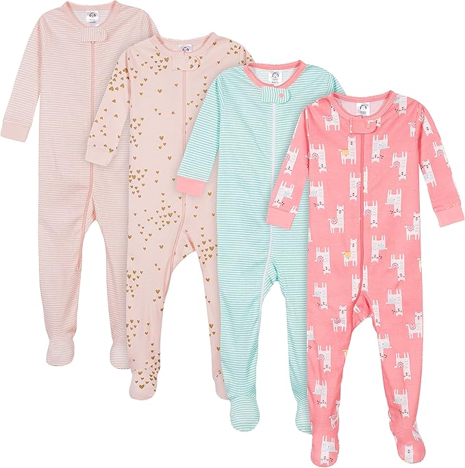Gerber Pijama con pies para bebé niña, paquete de 4