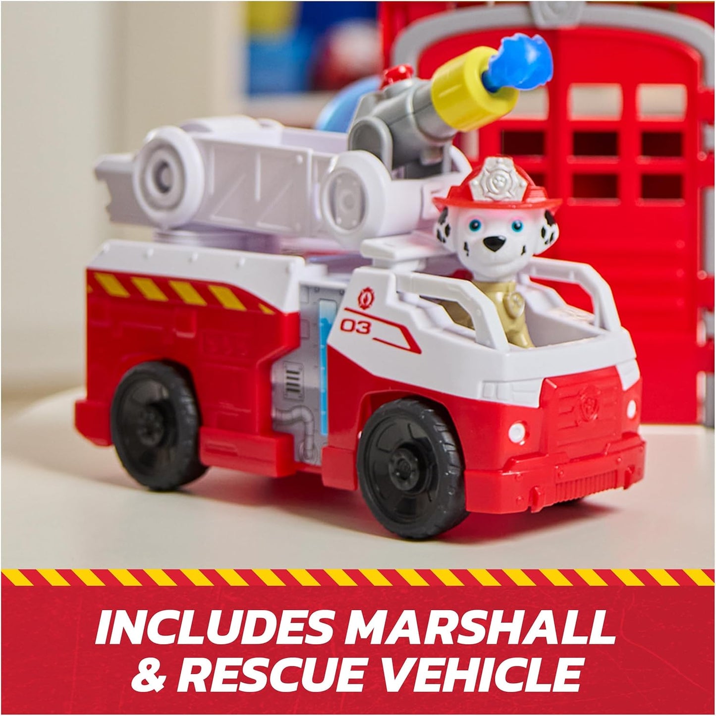 Paw Patrol Centro de comando de rescate de bomberos con figura de Marshall