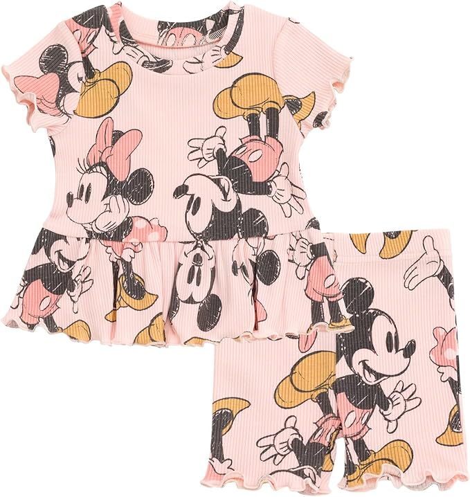 Disney Conjunto de camiseta peplum acanalada junior y pantalones cortos Minnie Mouse
