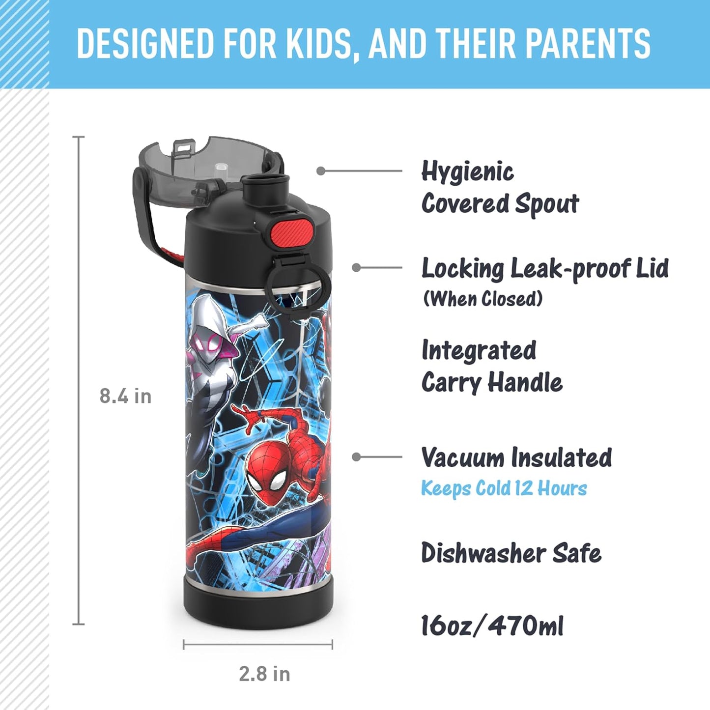 THERMOS FUNTAINER - Botella aislada al vacío de acero inoxidable de 16 onzas