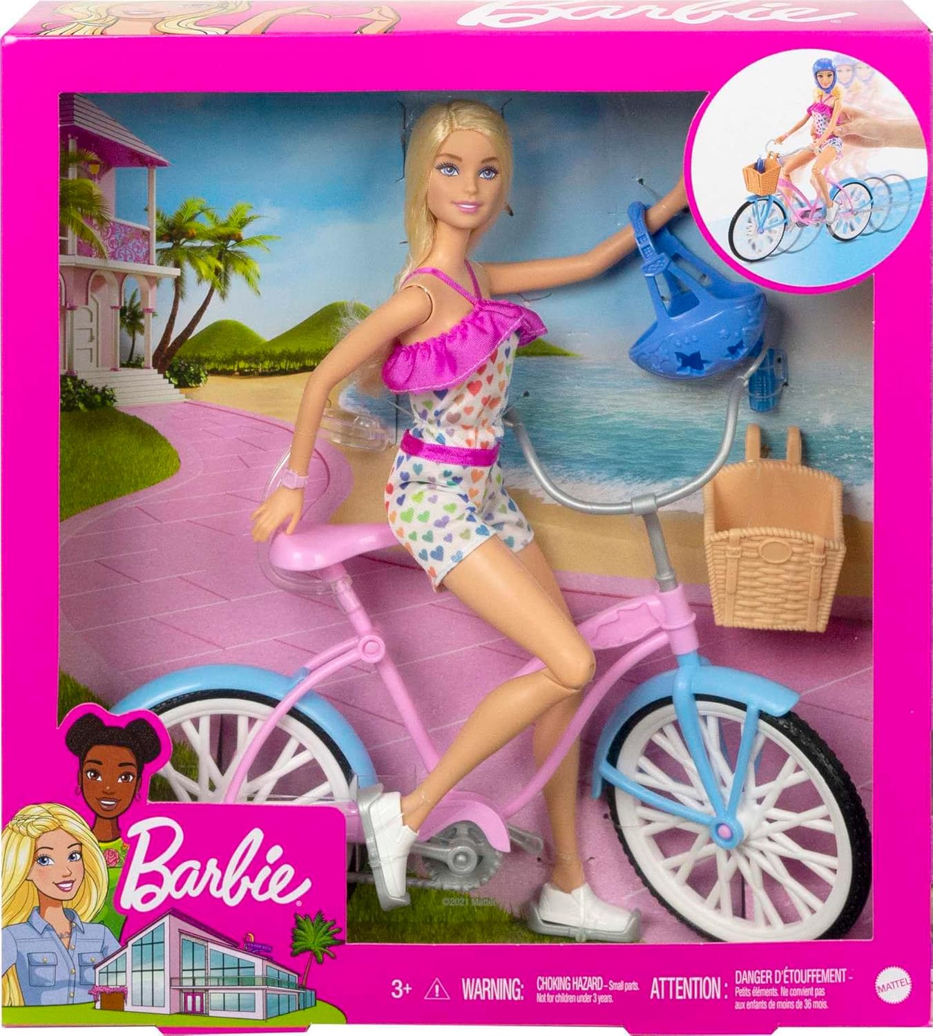 Barbie Conjunto de muñeca y bicicleta con accesorios