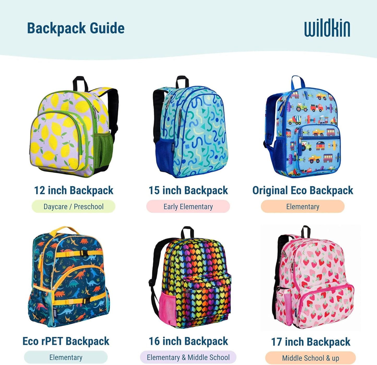 Mochila para niños Wildkin ECO rPET de 15 pulgadas Medios de transporte