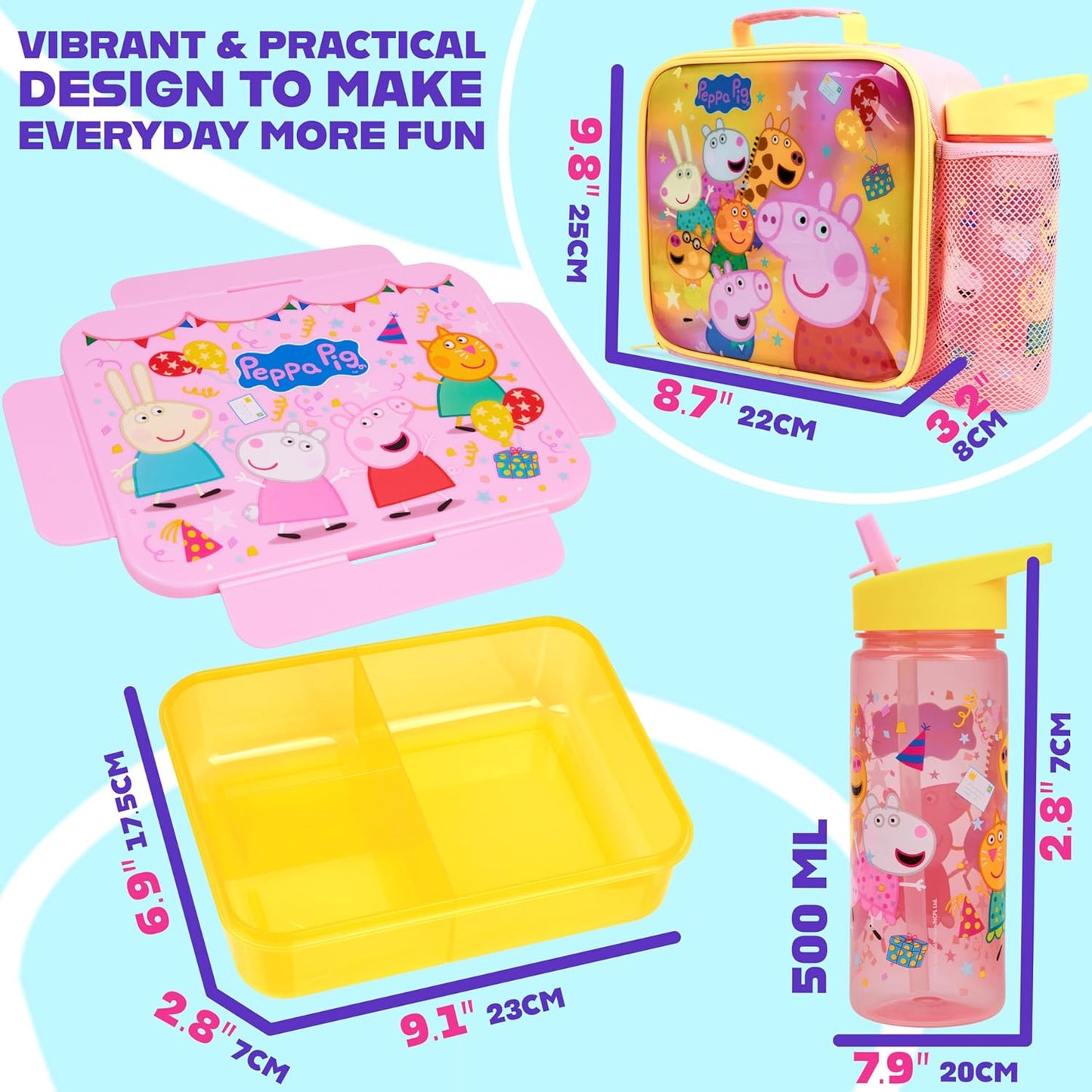 Juego combinado lonchera + botella + caja de aperitivos