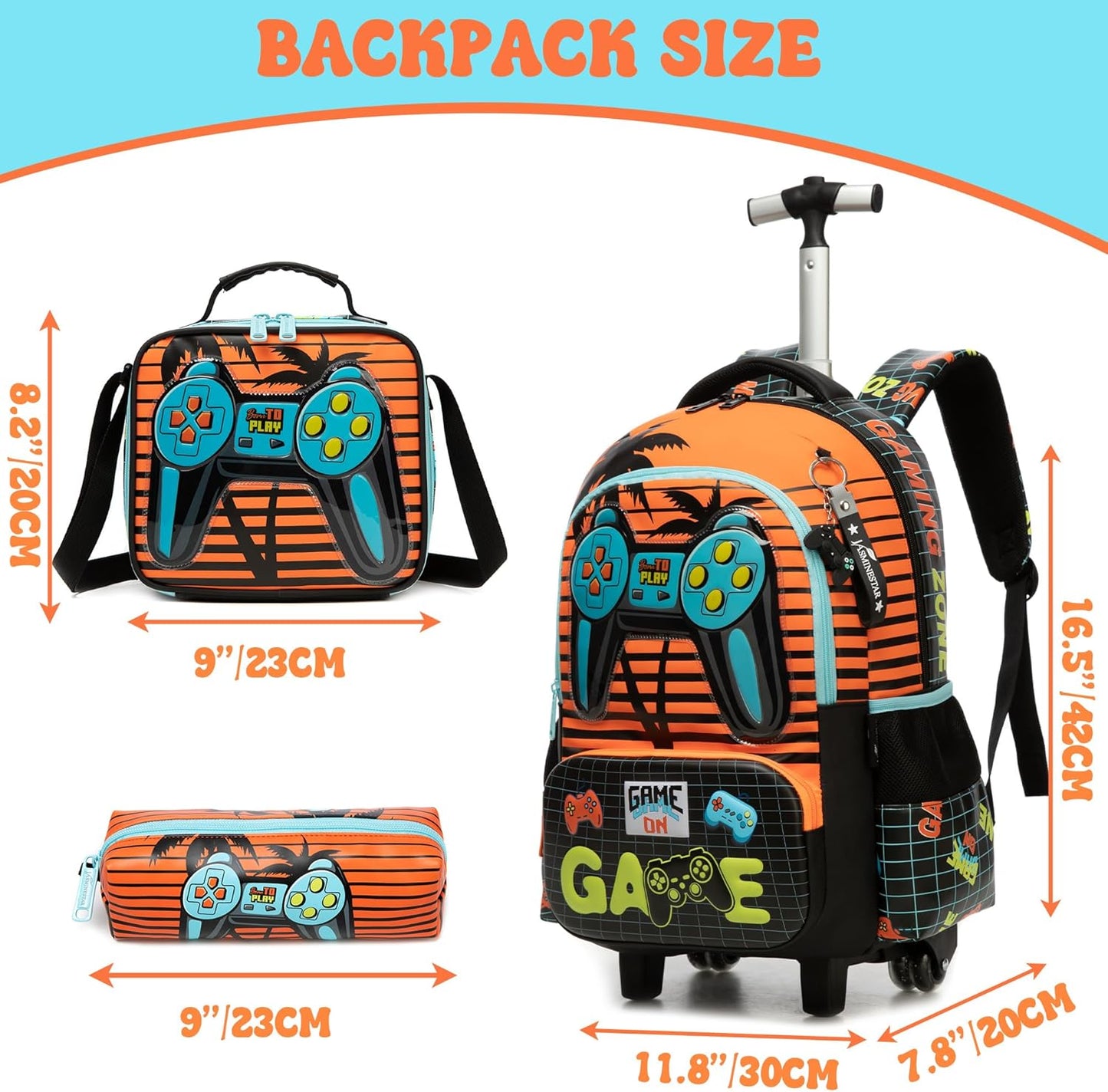 Set de Mochila con rueda 16.5 pulgadas, 3 piezas