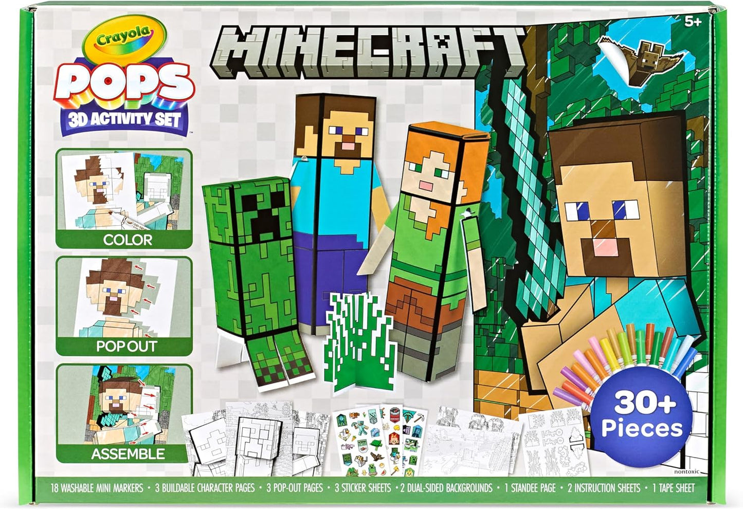 Crayola Minecraft, POPs 3D Kids Art Set, libro de colorear alternativo