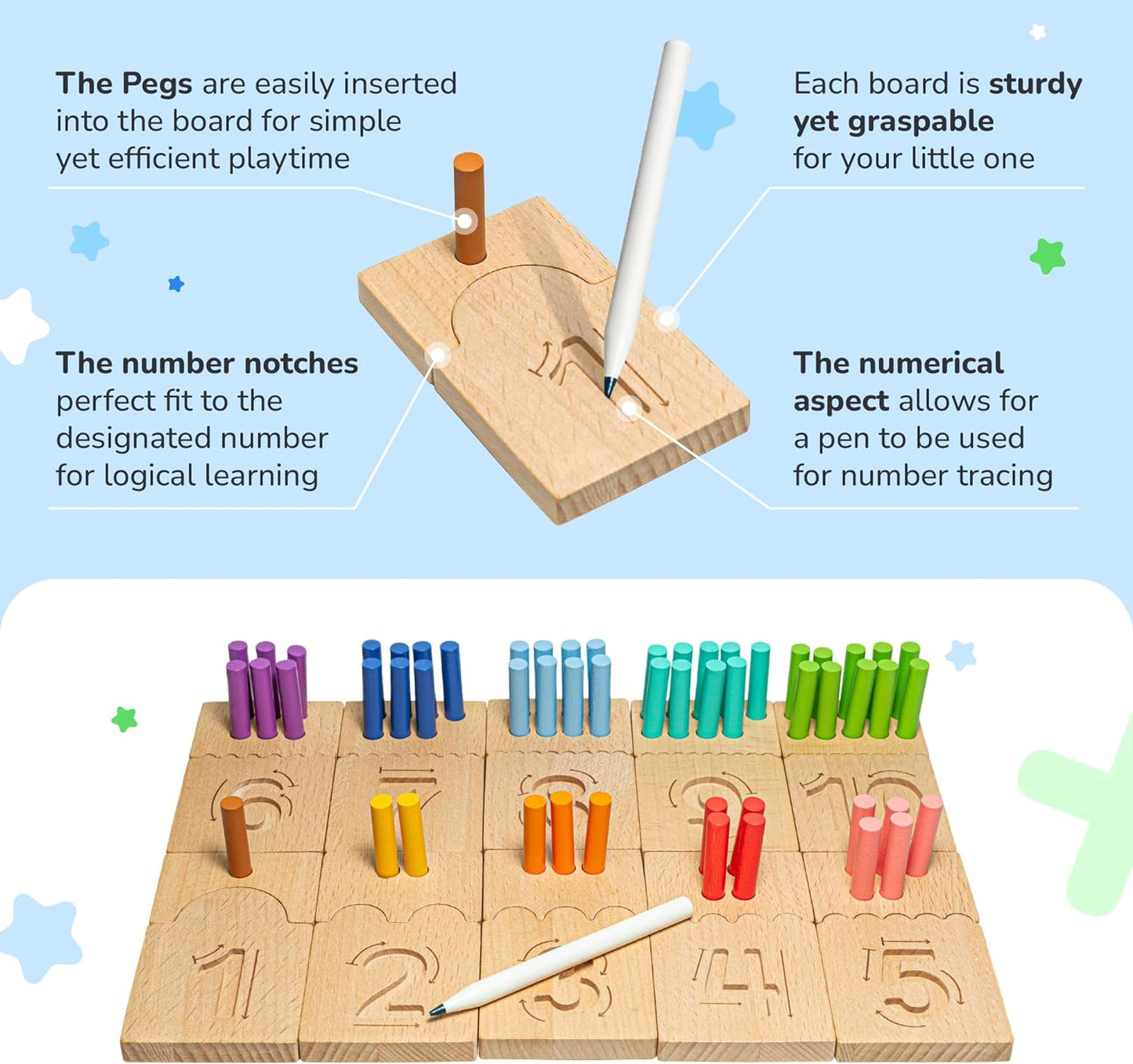 Montessori - Clavijas de conteo y tablas de seguimiento de números