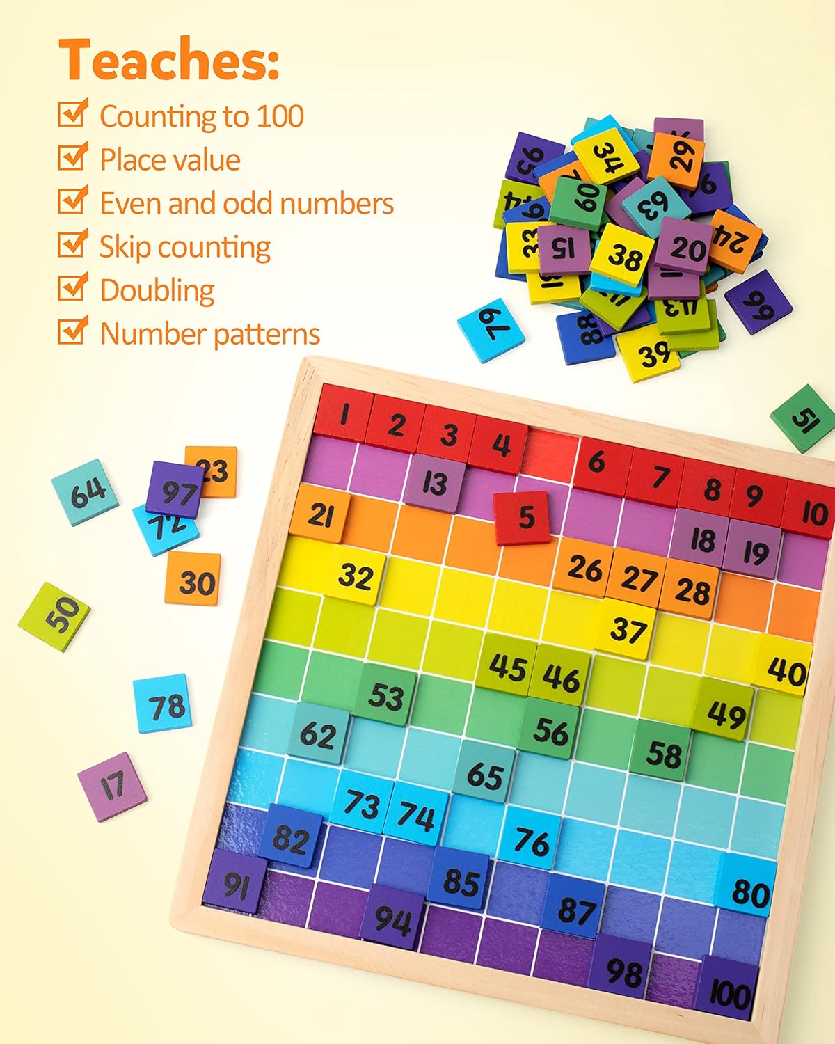 Tablero de madera de matemáticas de 1 a 100