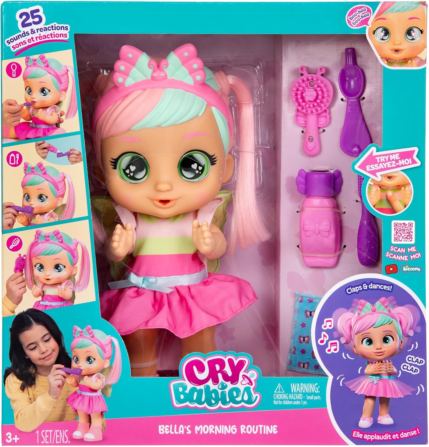 Cry Babies Bella's Morning Routine - Muñeca interactiva con más de 20 sonidos