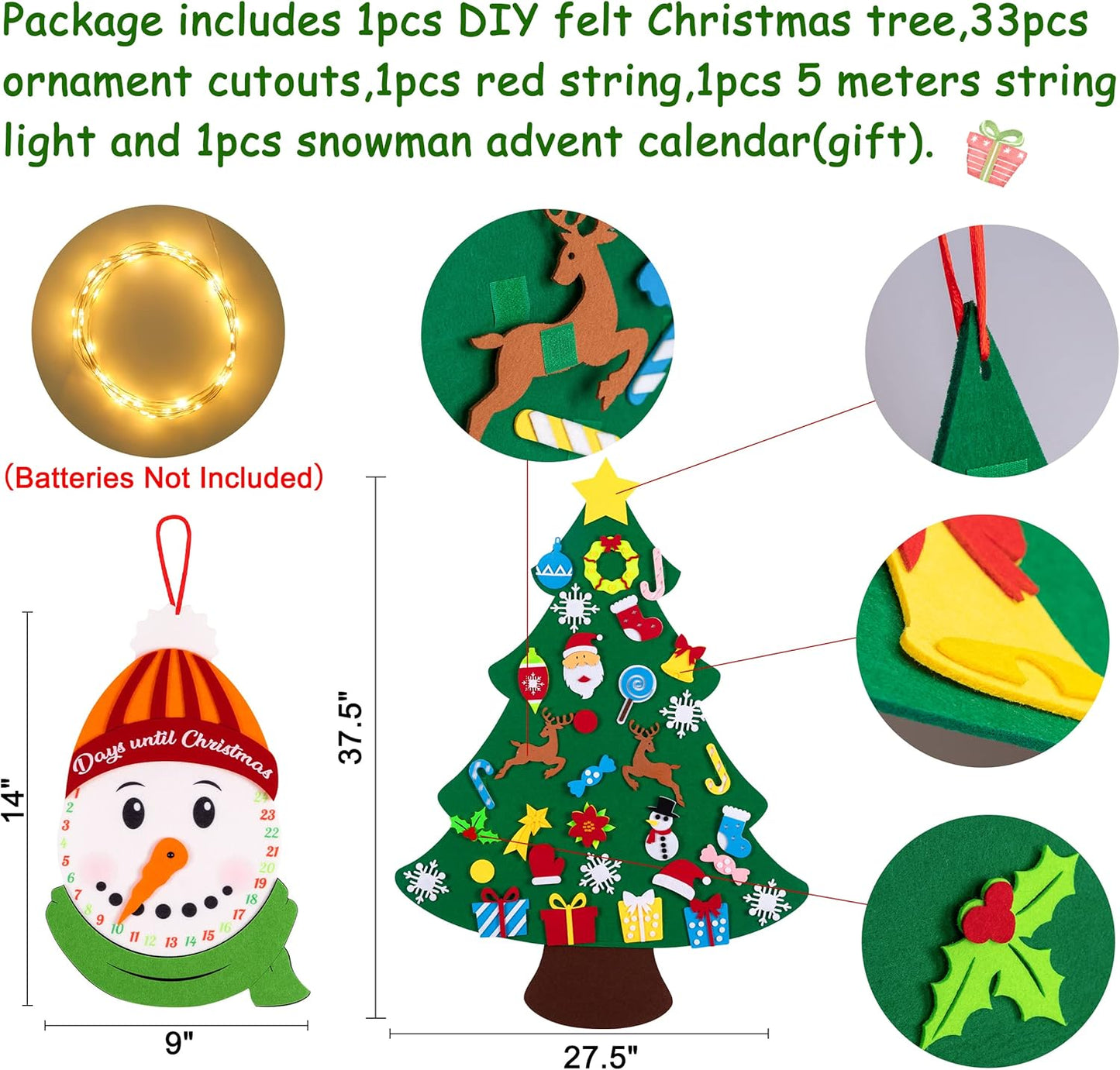 Juego de árbol de Navidad de fieltro iluminado
