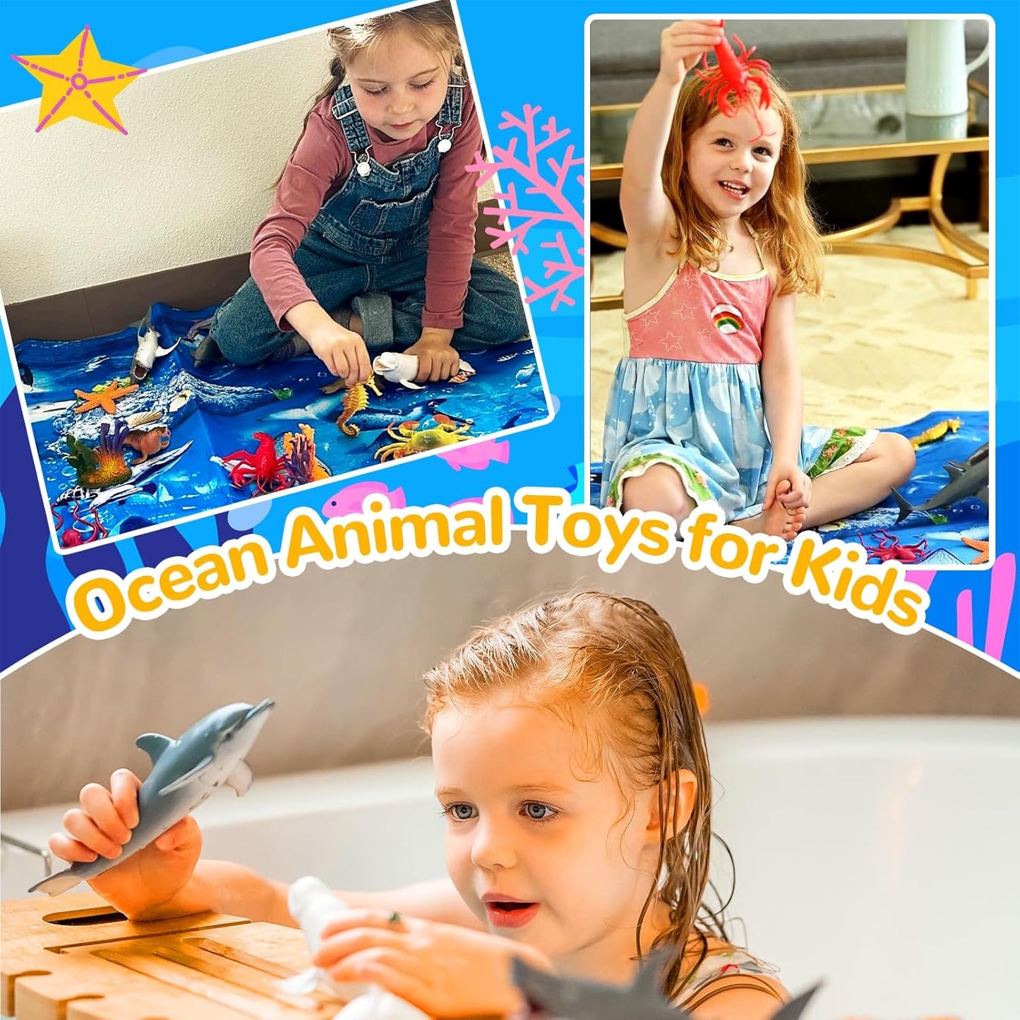 Juguetes de animales del océano para niños con alfombra