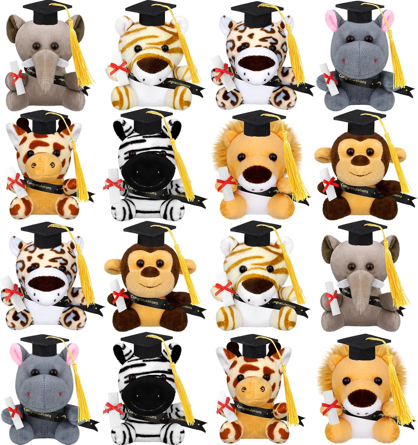 16 piezas de juguetes de peluche de animales de la selva de graduación de 4.8 pulgadas