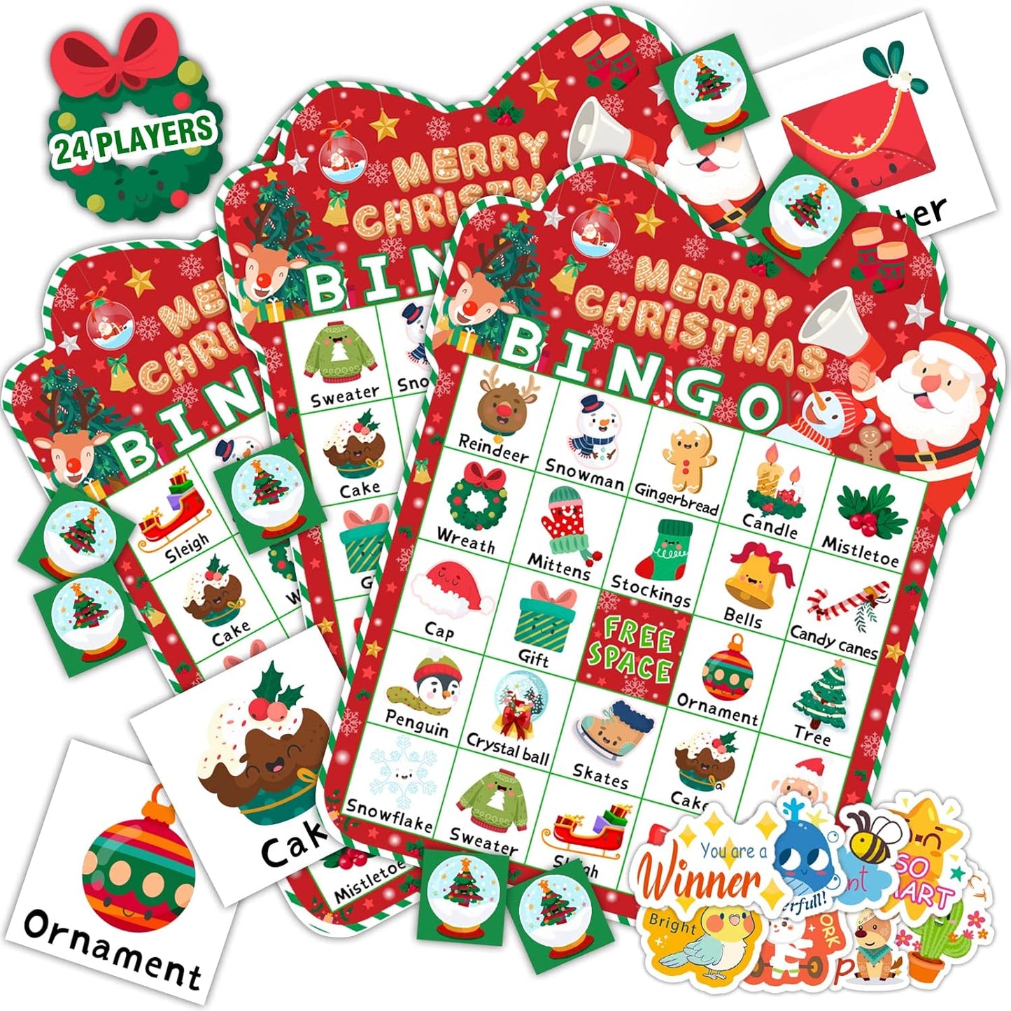 Juego de bingo navideño, 24 jugadores