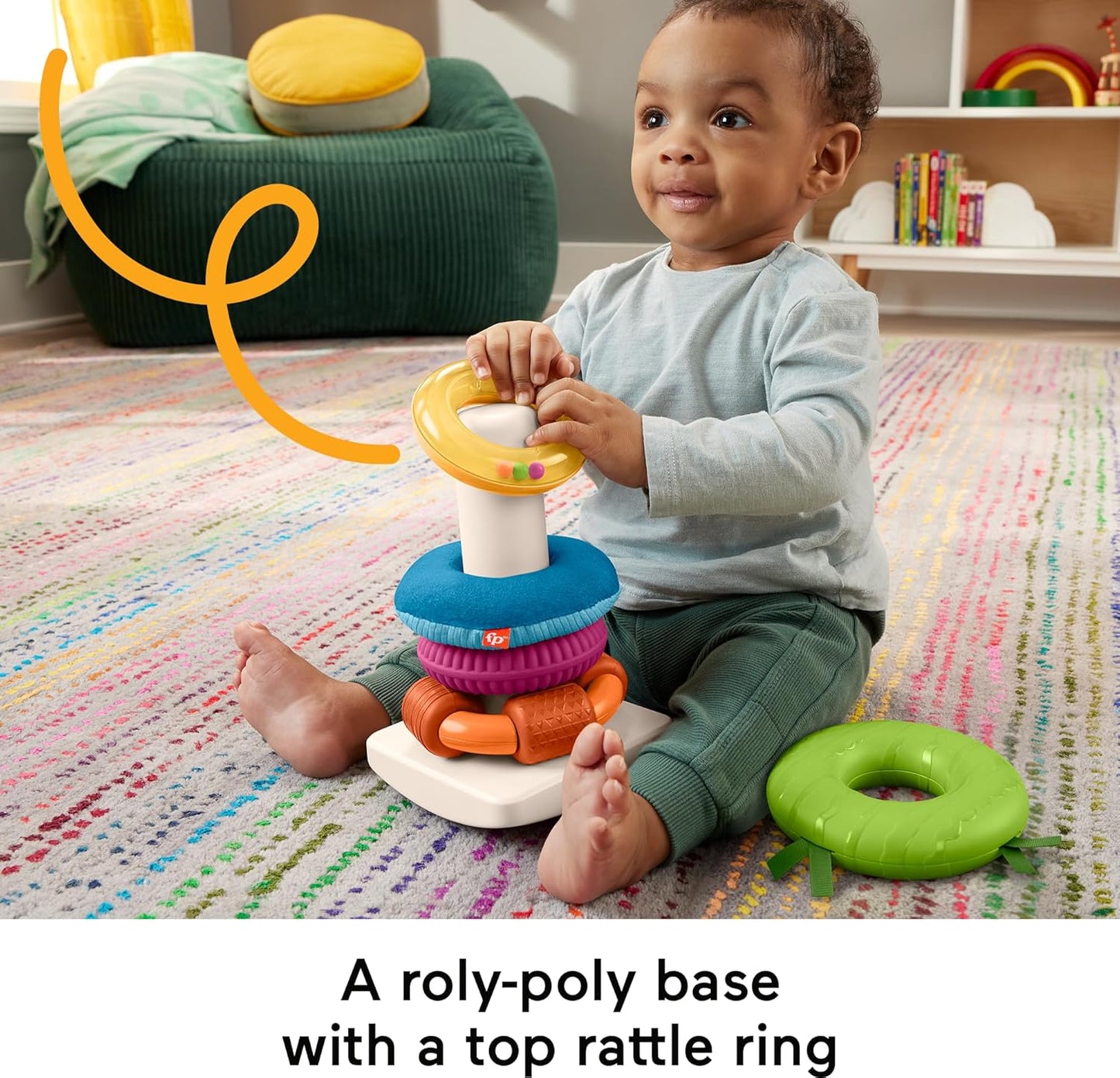 Fisher-Price Juguetes apilables sensoriales Rock-A-Stack Anillos con actividades motoras finas en base Roly-Poly