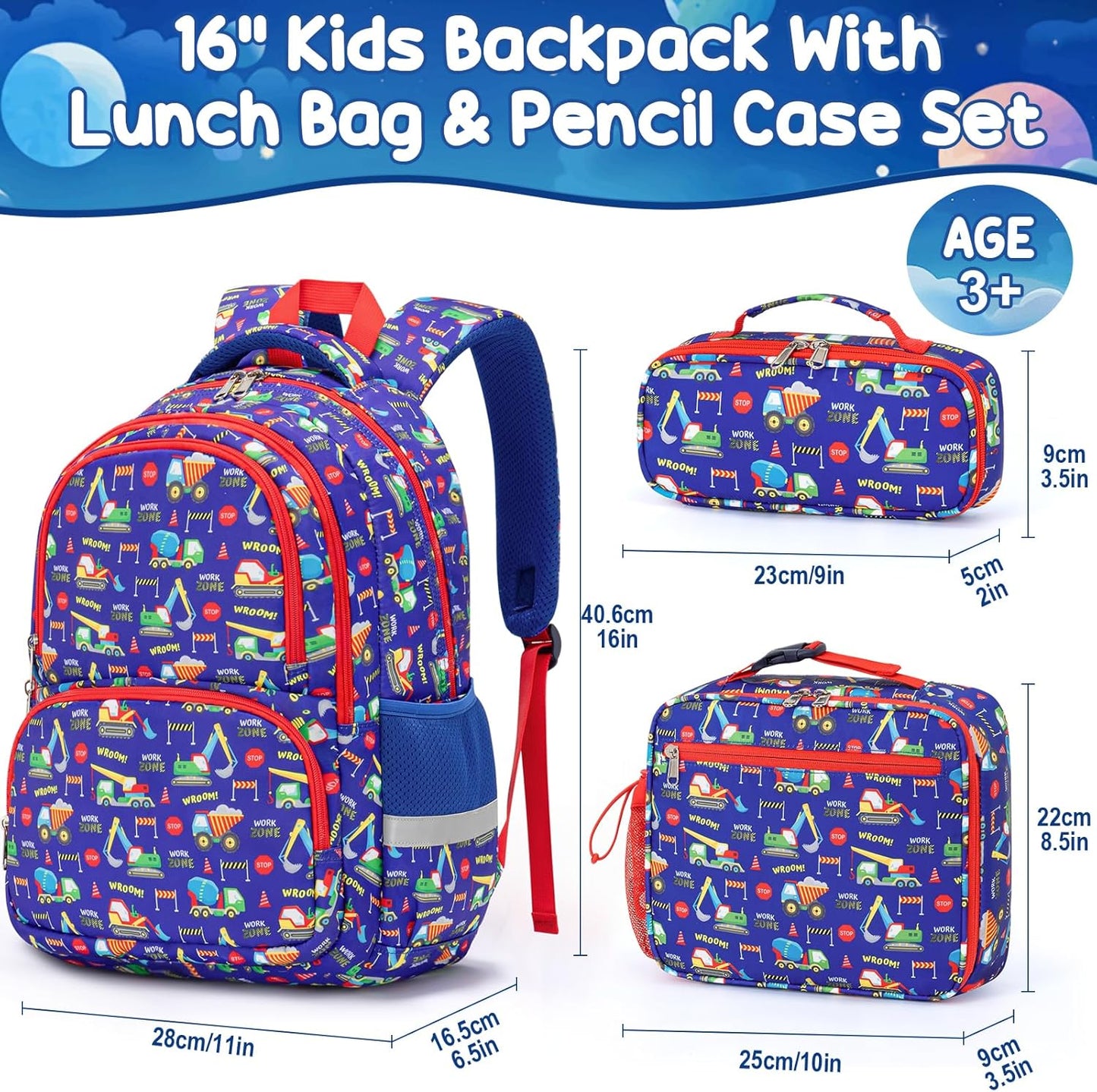 Fimibuke Mochila 16 pulgadas (Kit de mochila, lonchera y cartuchera)