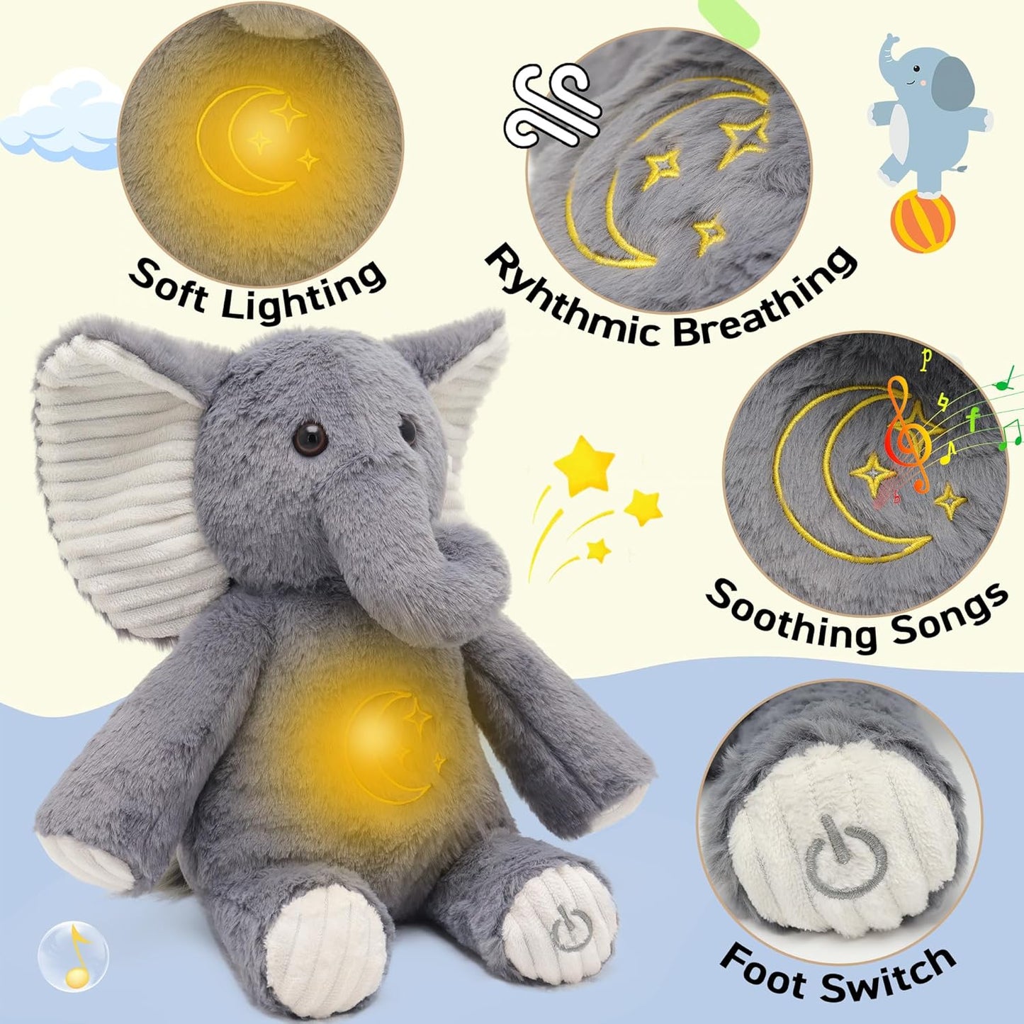 Peluche que respira, con control y temporizador