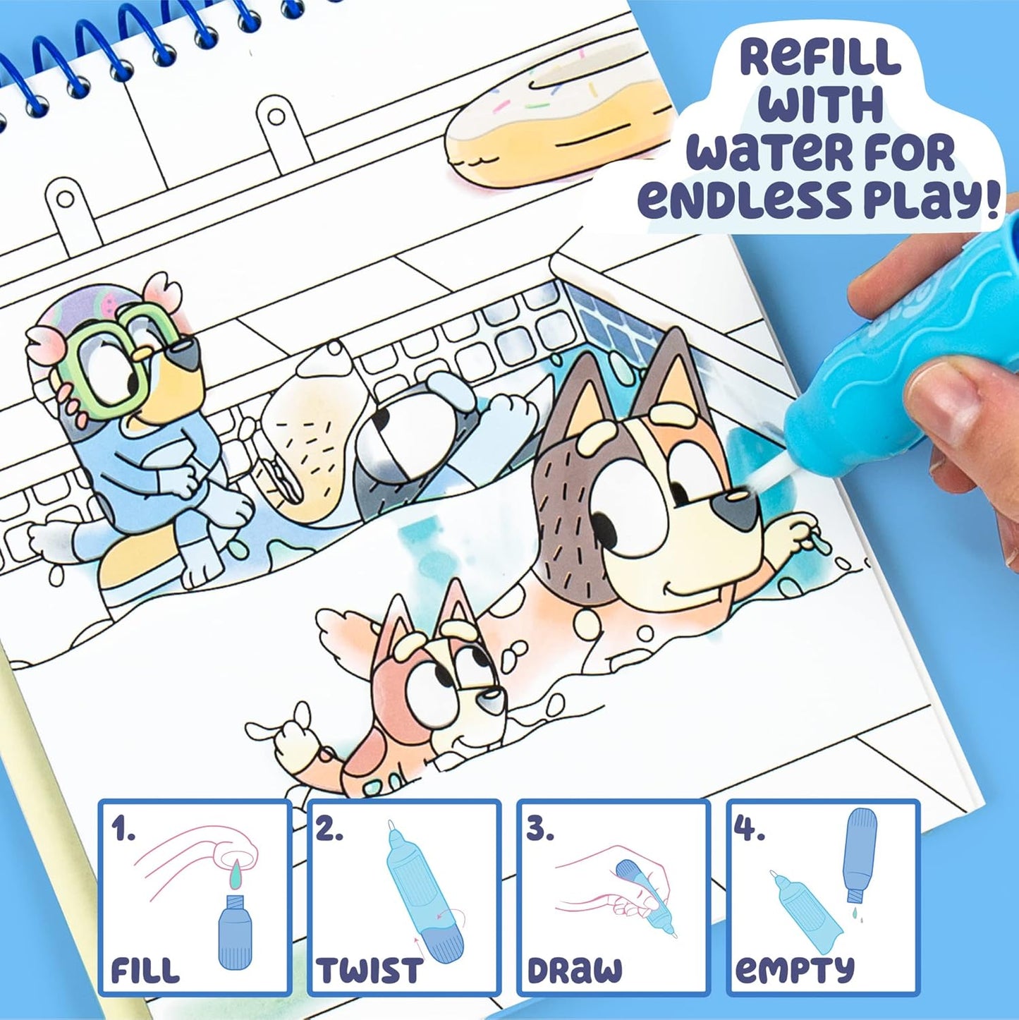 Bluey Aqua Art - Páginas de actividades reutilizables para revelar