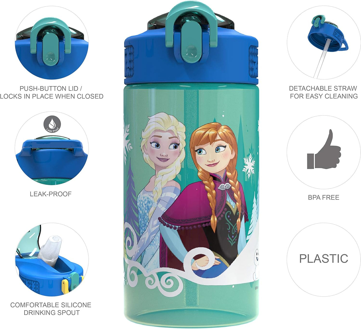 Zak Designs Botella de agua plástico duradero, 16 onzas