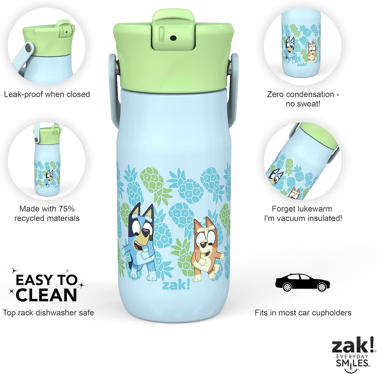 Zak Designs Botella de agua de acero inoxidable