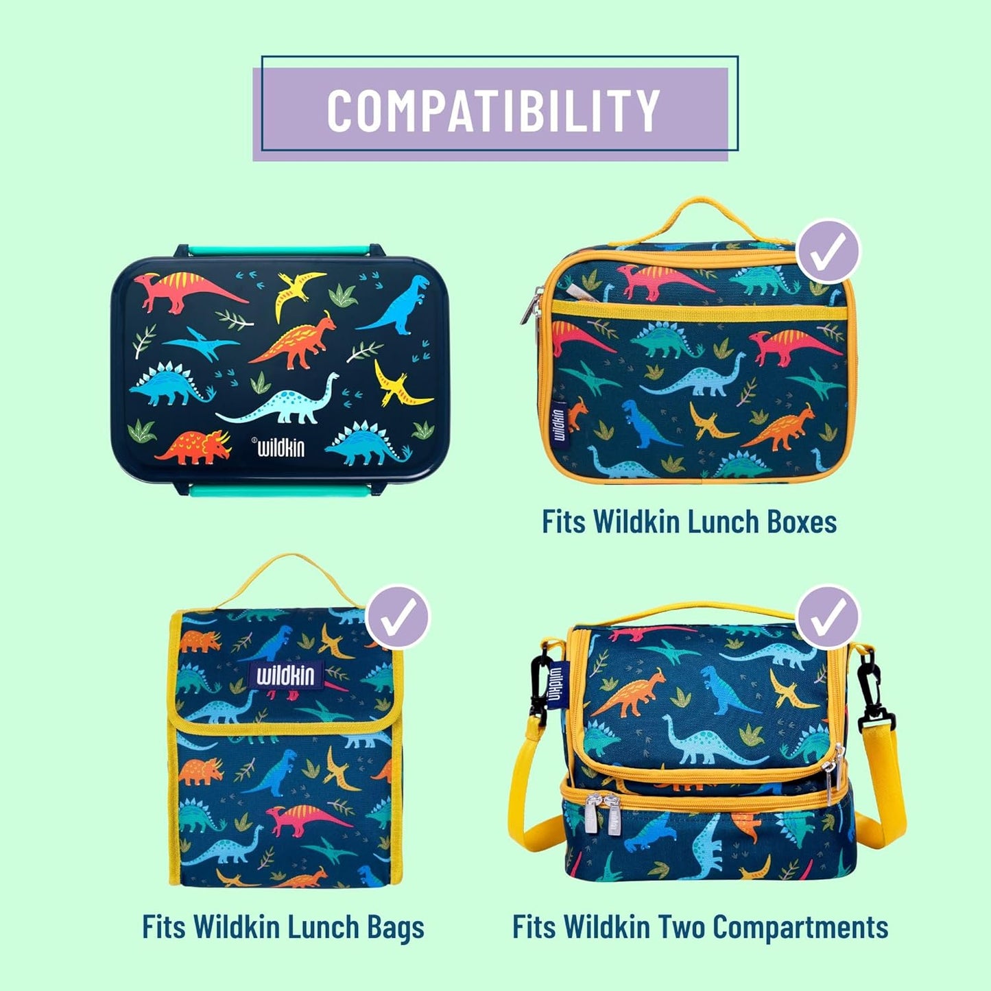 Wildkin Recipiente de comida reutilizable Dinosaurios