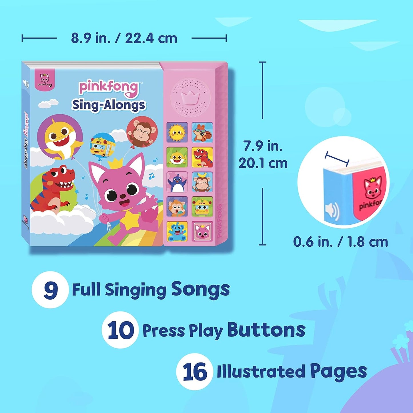 Pinkfong Libro de sonido de 10 botones para cantar Juguete Baby Shark