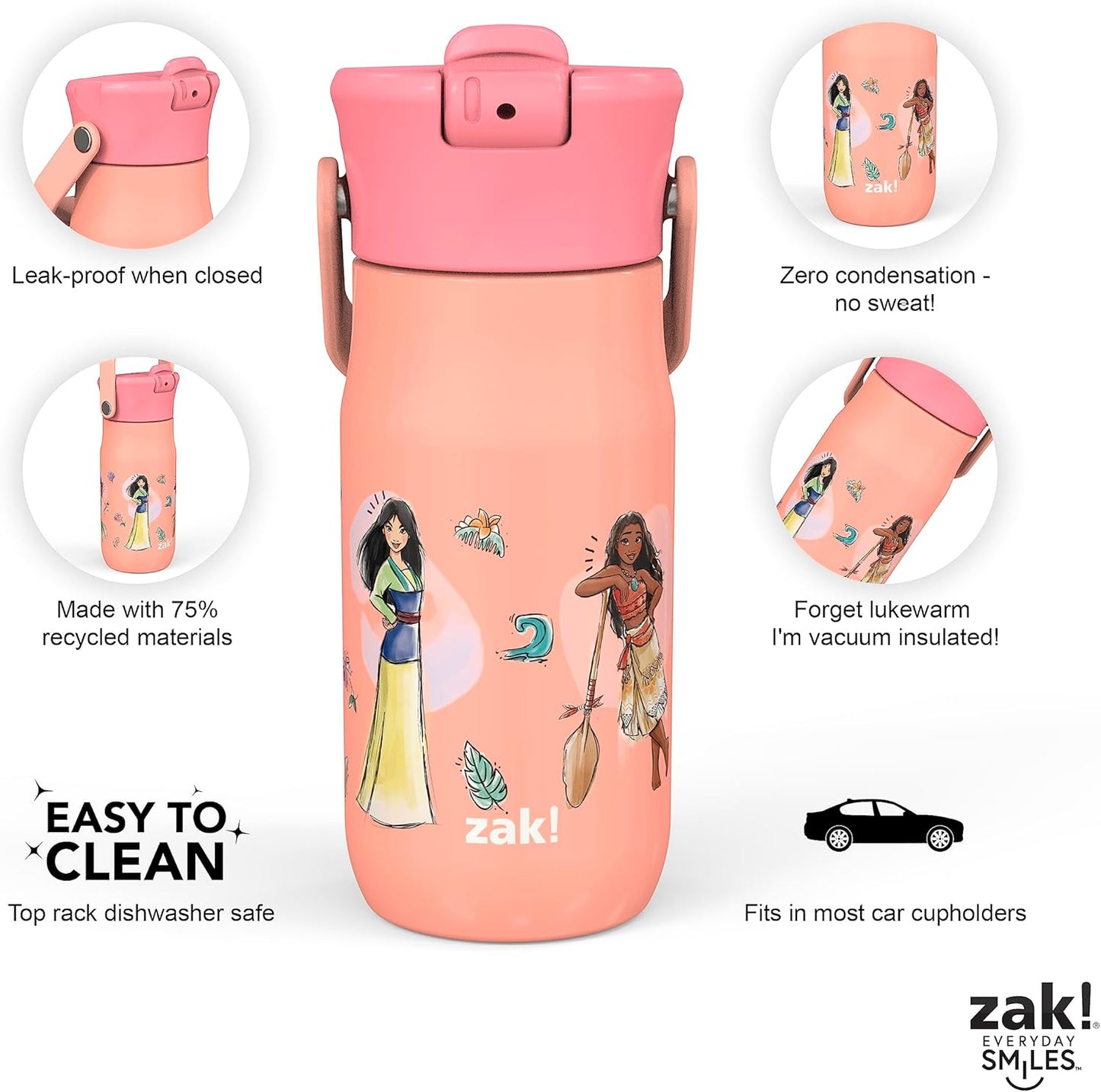 Zak Designs Botella de agua de acero inoxidable