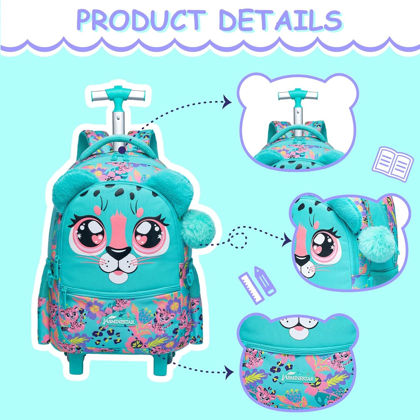 Set de Mochila con rueda 16.5 pulgadas, 3 piezas