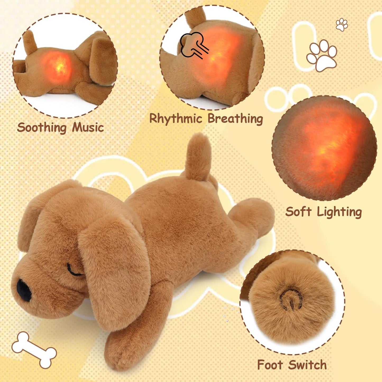 Peluche que respira, con control y temporizador.