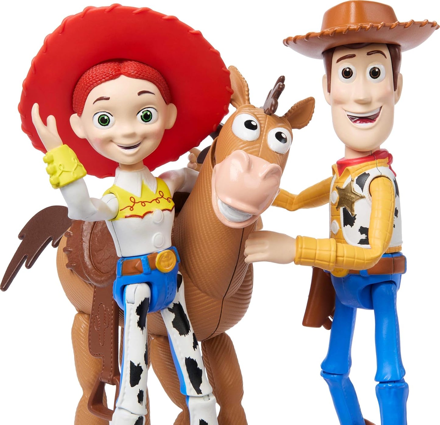 Paquete de 3 figuras de Woody, Jessie y Bullseye, figuras auténticas de 4 pulgadas