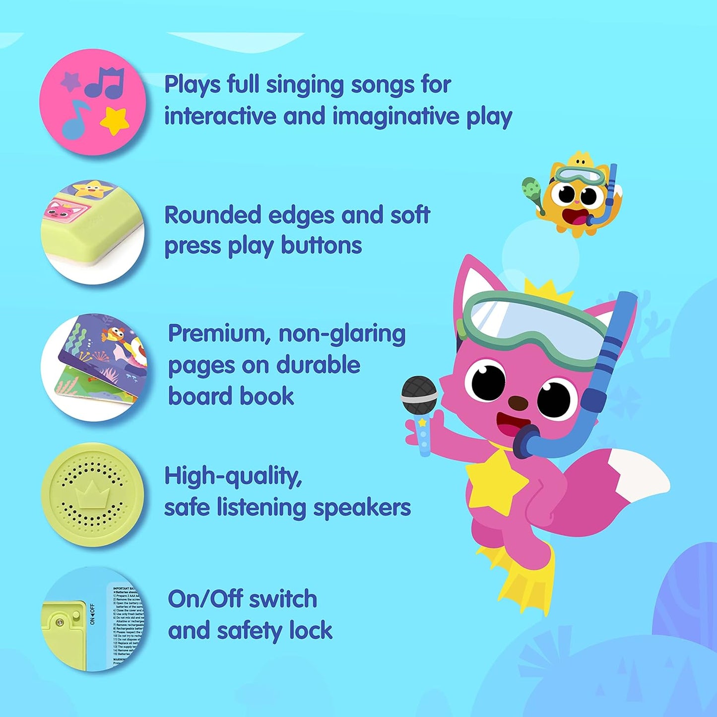 Pinkfong Libro de sonido de 10 botones para cantar Juguete Baby Shark