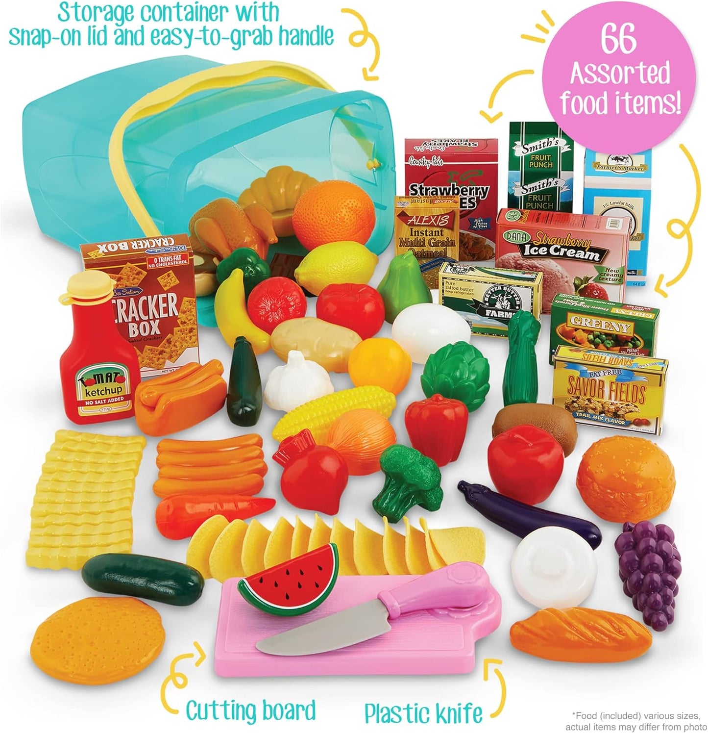 Play Circle por Battat - Despensa en un cubo - Juego de cocina de 79 piezas con bandeja de almacenamiento