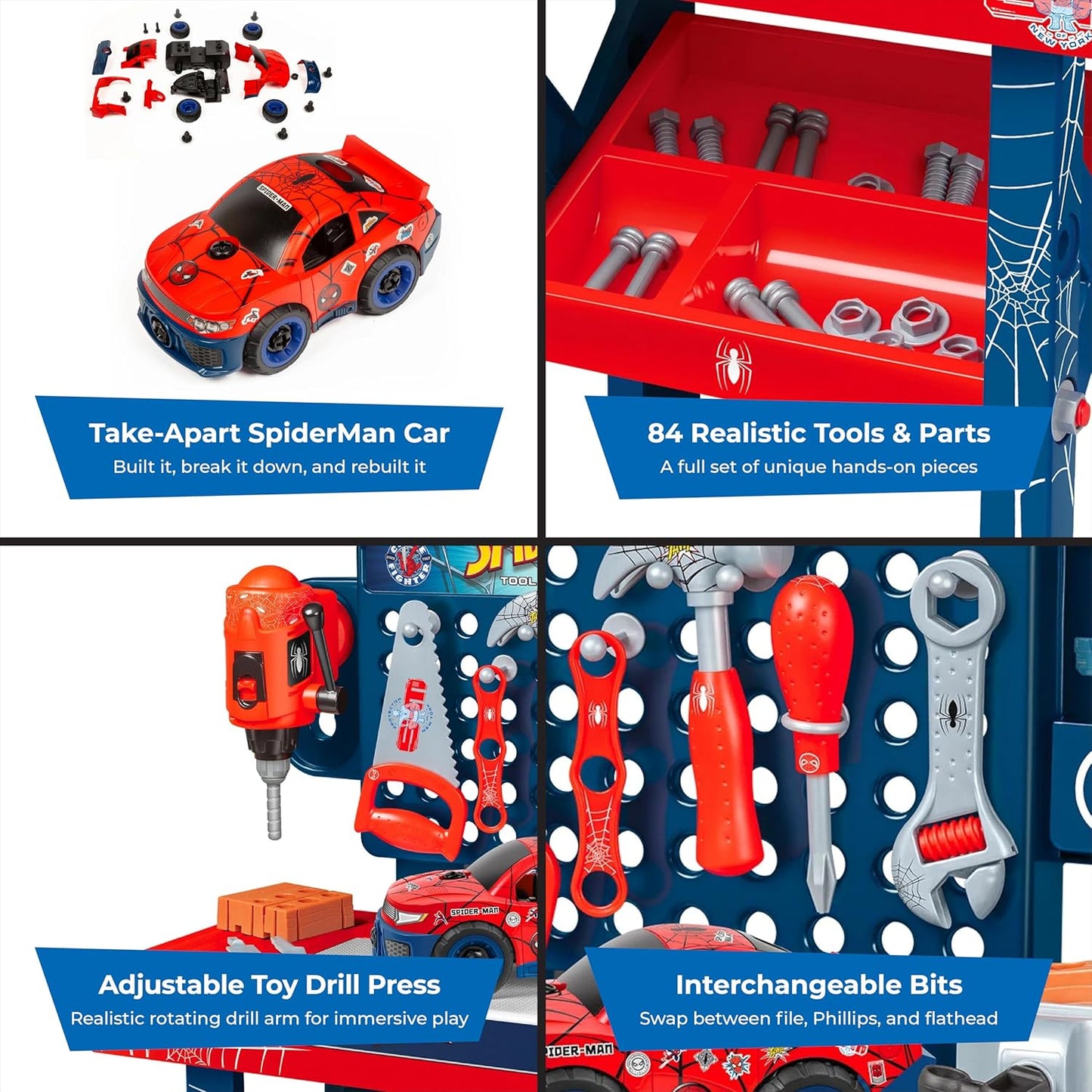 Spiderman - Juego de banco de herramientas con coche desmontable